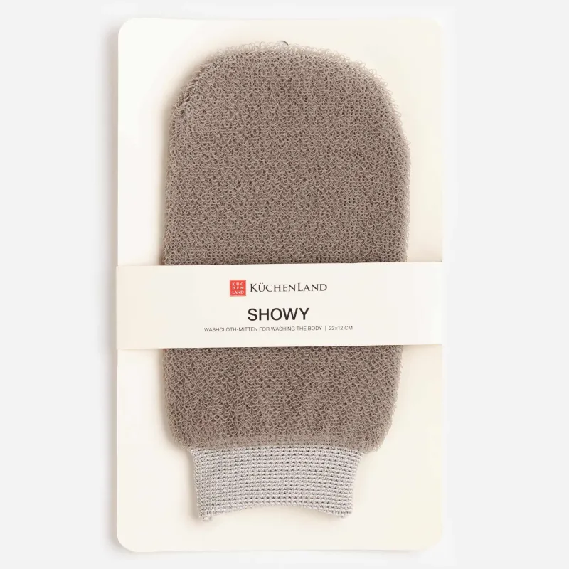 Body washcloth, 22x12 cm, exfoliating, polyethylene, beige, Showy, image-3