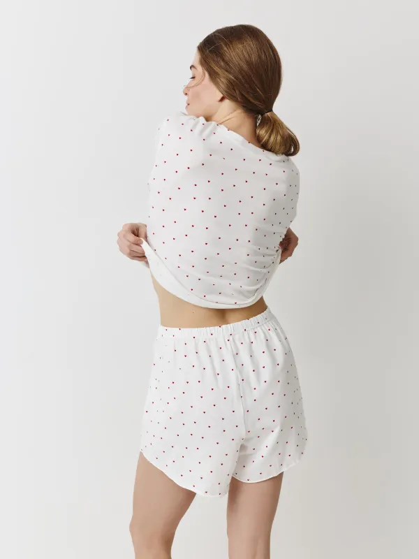 Women's set, homewear, size S, cotton / elastane, white, Hearts, Mariona, image-4