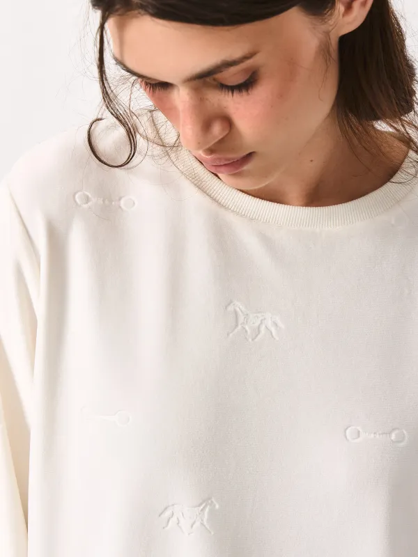 Women's sweatshirt, homewear, size L, velour, milky, Horses, Tamila, image-2