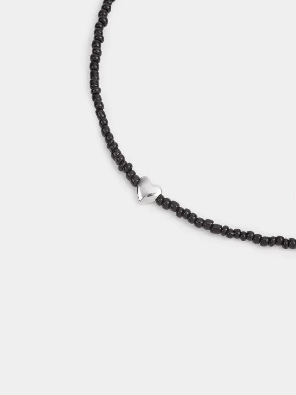 Chain, 44 cm, with pendant, glass / metal, black, Heart, Jewelry black, image-1