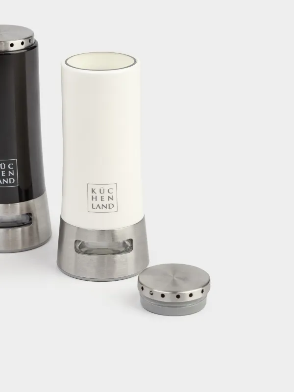 Salt and pepper set, 8 cm, magnetic stand, steel / plastic, black / white, B&W, image-1