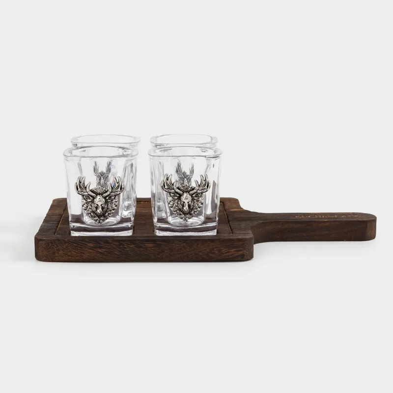 Drinking glass, 50 ml, 4 pcs, on a stand, glass / metal / wood, Moose, Lux elements decor, image-0