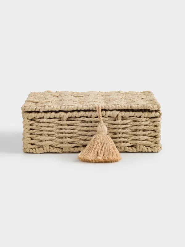 Tea box, 26x21 cm, 6 compartments, braided, with handles, cellulose, Rectangular, Braided, image-0