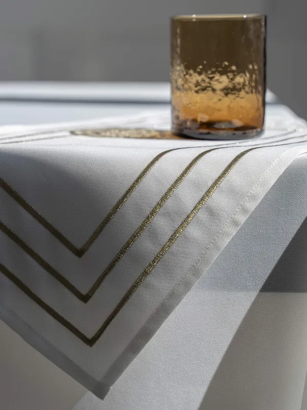 Placemat, 30x45 cm, 2 pcs, polyester, rectangular, white, Lines, Trim gold, image-4
