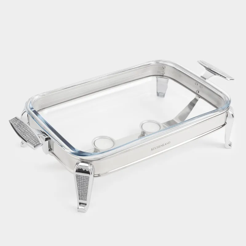 Chafing dish, 49x26x18 cm, with lid, rectangular, glass T / steel, Winter antarctica, image-2