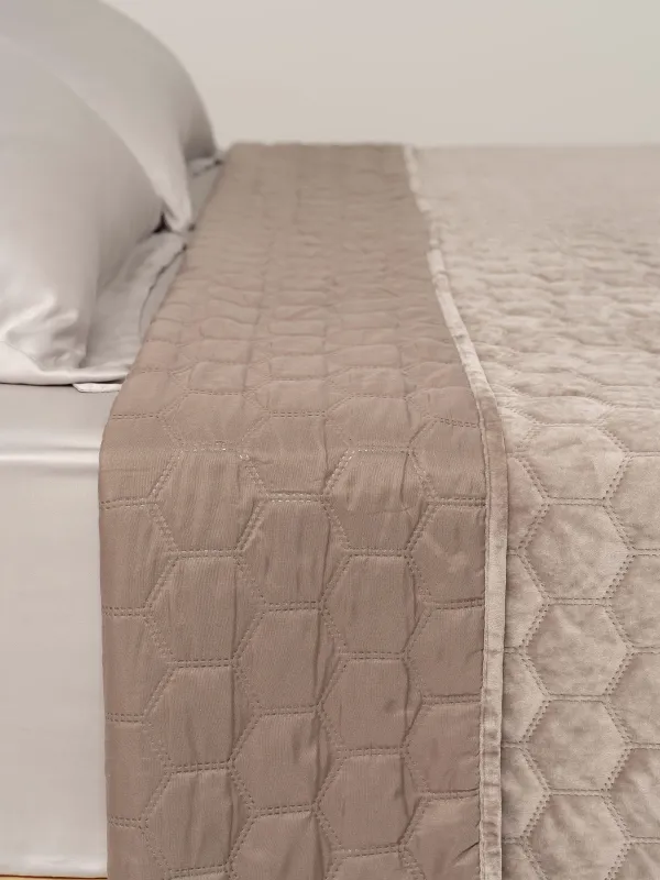 Bedspread, 220x240 cm, quilted, corduroy/microfiber, brown, Honeycomb, Lion, Stitch velvet, image-2