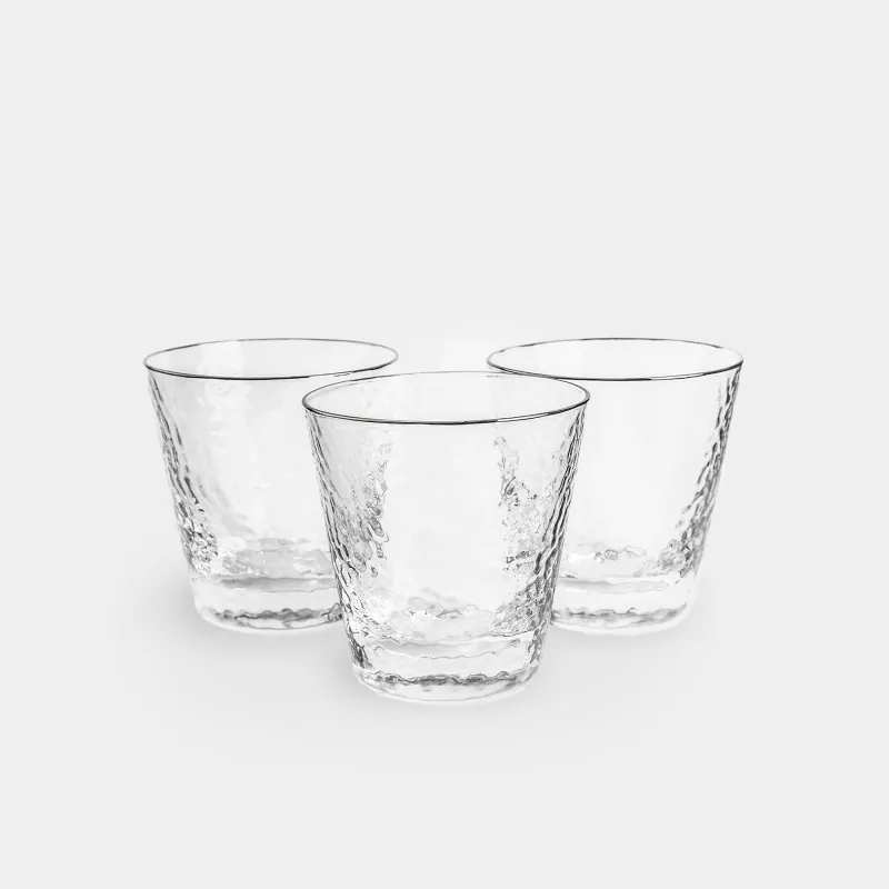 Drinking glass, 10 cm, 270 ml, 6 pcs, glass, with silver edging, Ripply silver