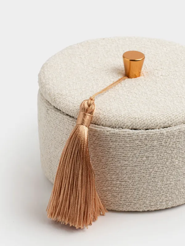 Jewelry box, 13 cm, with brush, boucle/cardboard, beige, Boucle, image-3