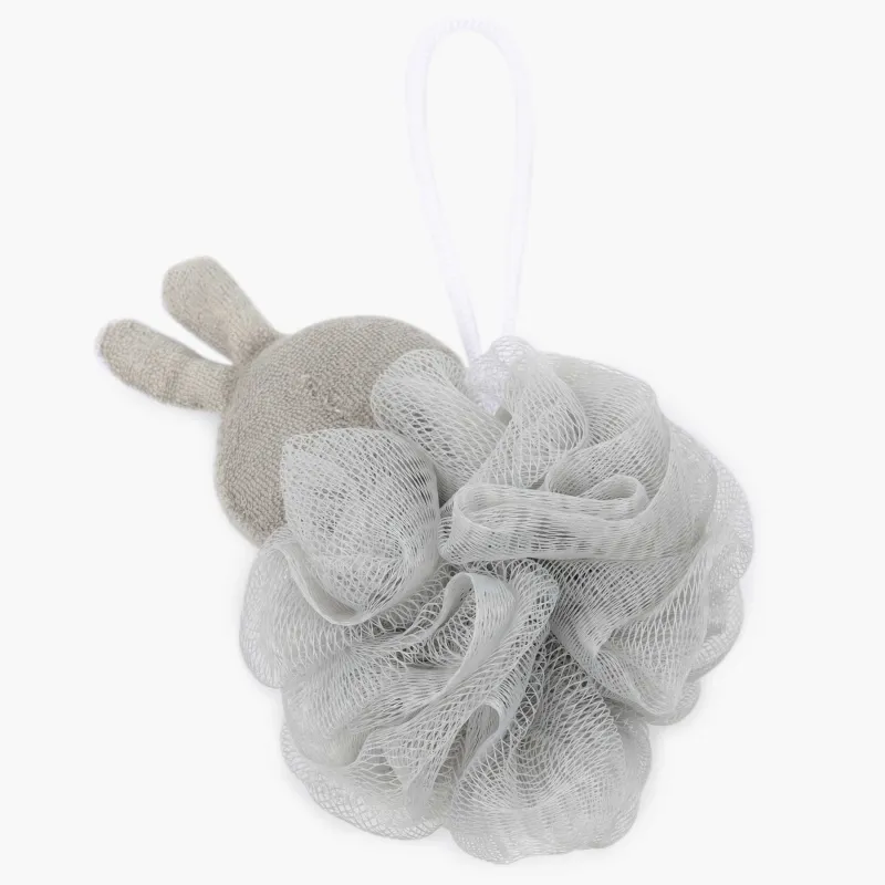Washcloth for washing the body, 12 cm, children's, polyethylene / polyester, gray, Rabbit, Rabbit, image-2