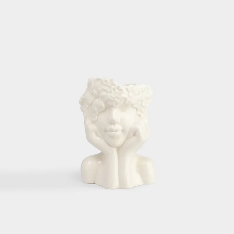 Flower vase, 17 cm, decorative, porcelain P, milk, Face in flowers, Face flowers
