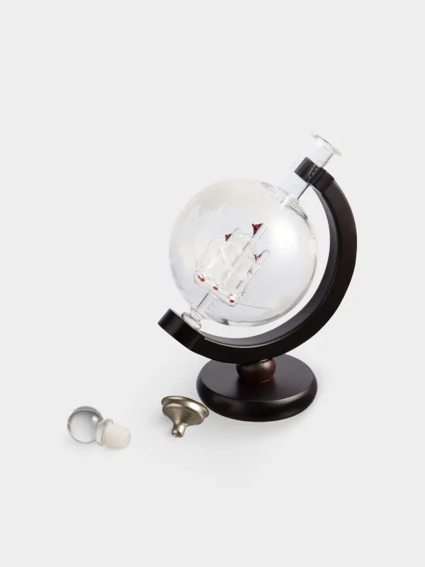 Decanter, 650 ml, on a stand, B glass / wood, Globe with ship, Bar, image-7