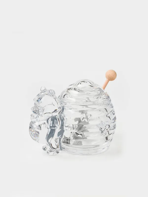 Honey jar, 270 ml, with spoon, glass/tree, Bear, Honey, image-0