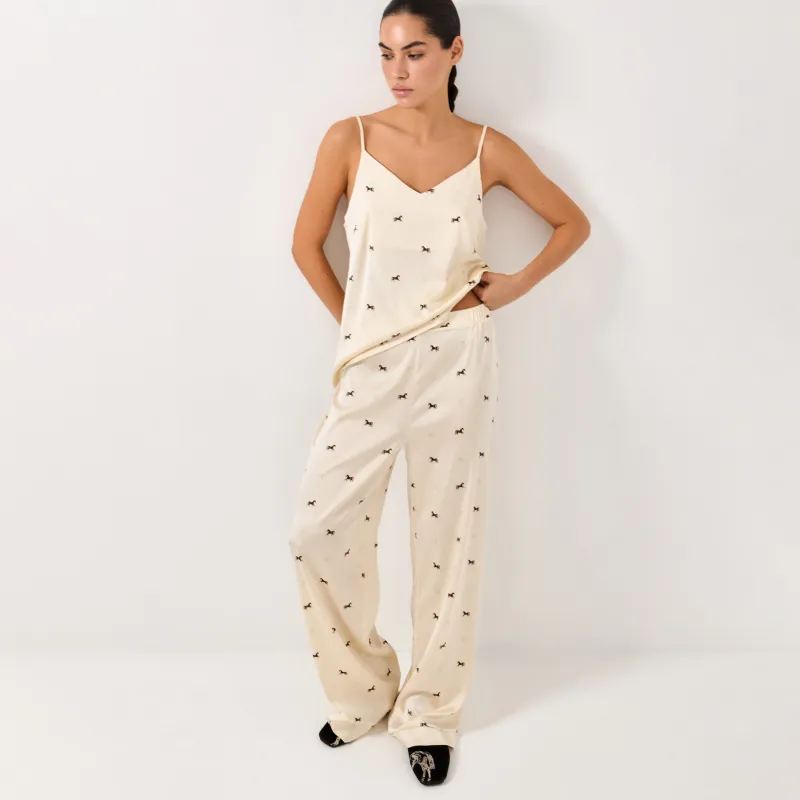 Women's trousers, homewear, size L, polyester / elastane, milky, Horse, Luanne