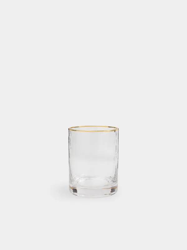 Drinking glass, 10 cm, 300 ml, 2 pcs, glass, with golden edging, Ripply gold, image-2