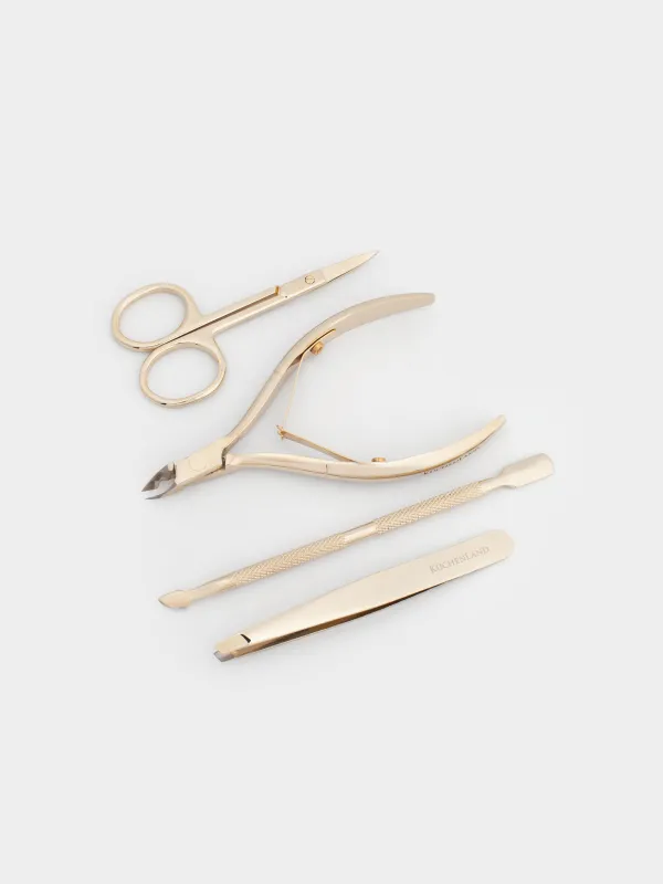 Manicure set, 4 items, in a case, steel / polyurethane, golden, Manicure gold, image-3