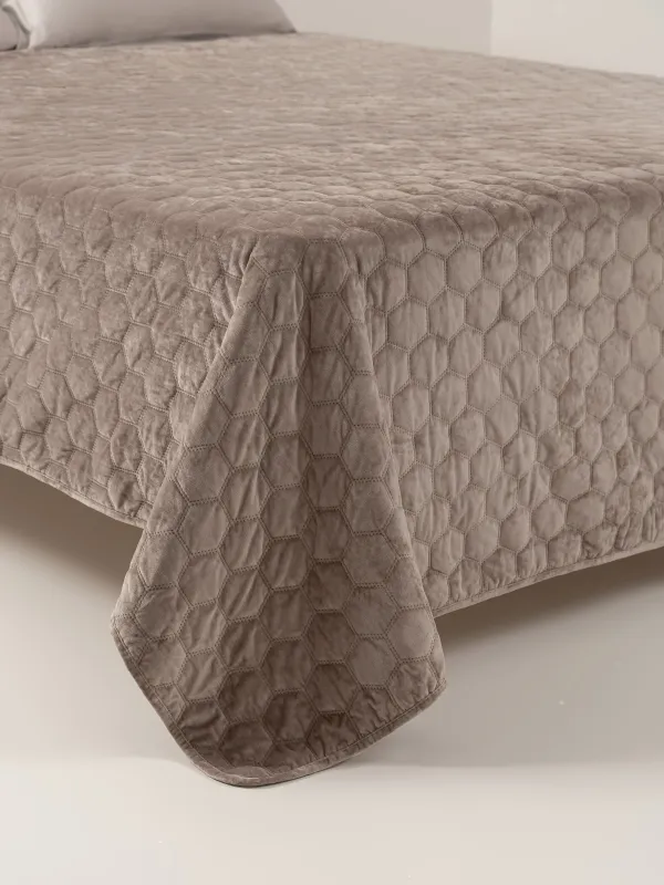 Bedspread, 220x240 cm, quilted, corduroy/microfiber, brown, Honeycomb, Lion, Stitch velvet, image-6