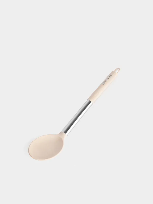 Serving spoon, 34 cm, silicone / steel, grey-beige, Metallic, image-2
