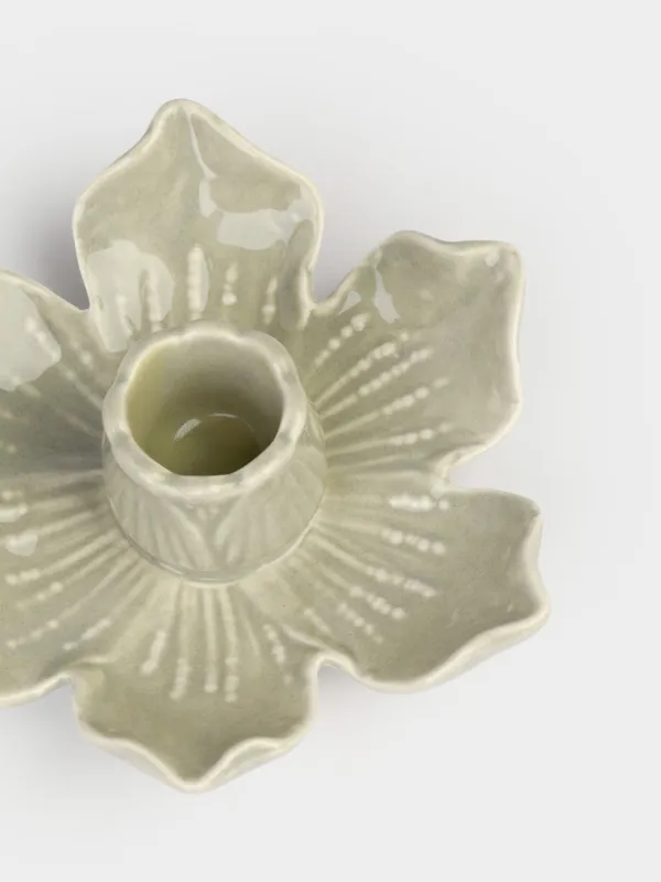 Candlestick, 11x5 cm, for a thin candle, Porcelain P, Green, Flower, Bloome, image-3