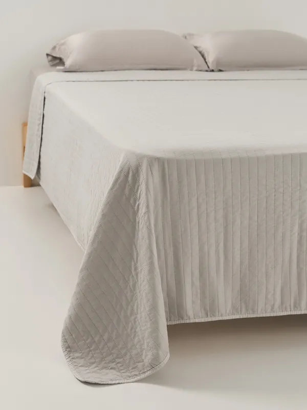 Bedspread, 220x240 cm, quilted, microfiber, grey, Stripes, Stitch, image-0