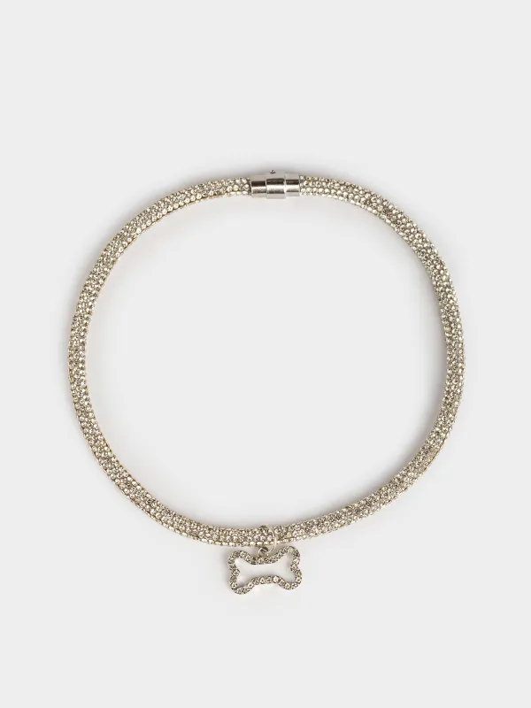 Pet collar, 40 cm, decorative, metal / rhinestones, silver, Bone, Crystal pet, image-0