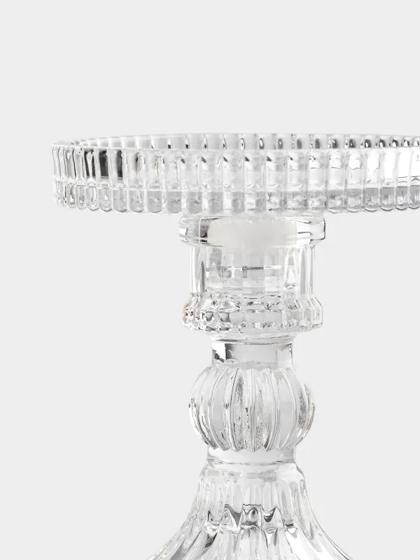 Candle holder, 12 cm, for cylindrical / thin candles, on a leg, collapsible, glass, Ribby, image-5