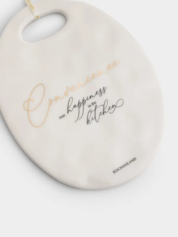 Hot trivet, 15x20 cm, ceramic, oval, milky, Crumpled effect, Crumple kitchen, image-1