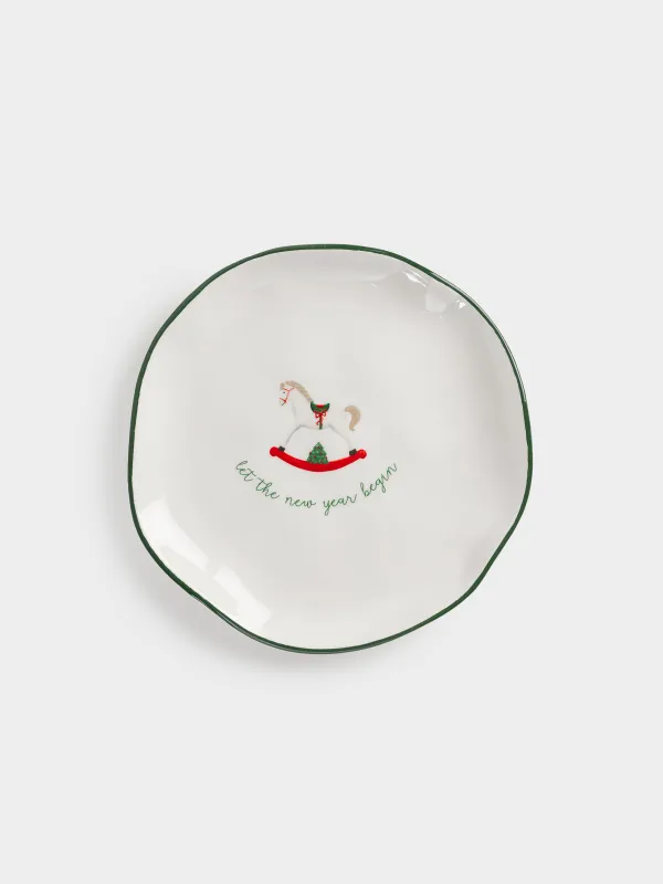 Snack plate, 21 cm, ceramic, Horse, Christmas green, image-0