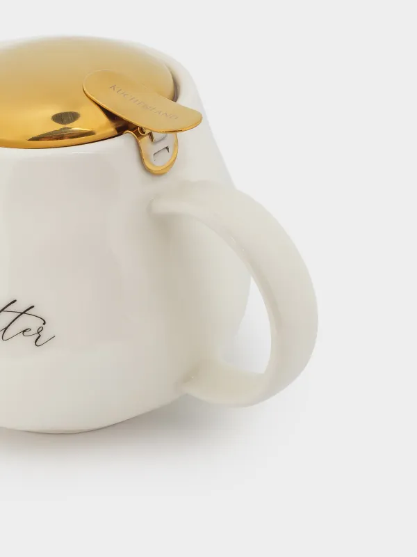 Teapot, 500 ml, porcelain P / steel, milky golden, Crumpled effect, Crumple kitchen, image-3