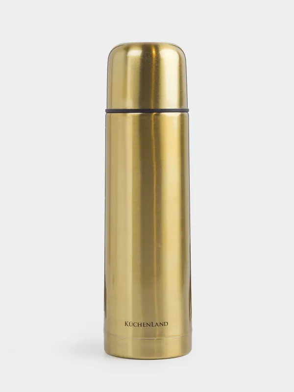 Set for drinks, 2 persons, 3 items, travel, thermos 750 ml, steel / plastic, golden, Classic gold, image-2