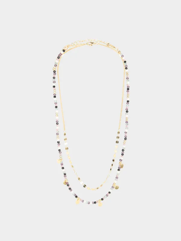 Chain, 52 cm, 2 pcs, metal / plastic, golden, colored stones, Mineral, image-0