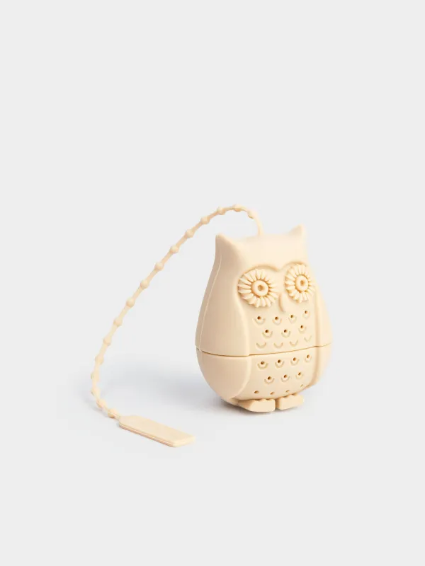 Tea strainer, 19 cm, Silicone, Beige, Owl, Owl, image-2