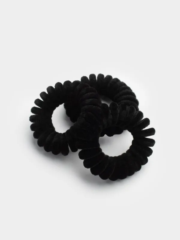 Elastic band for hair, 4 cm, 3 pcs, polyester / TPU, black, Spiral, Helix, image-1