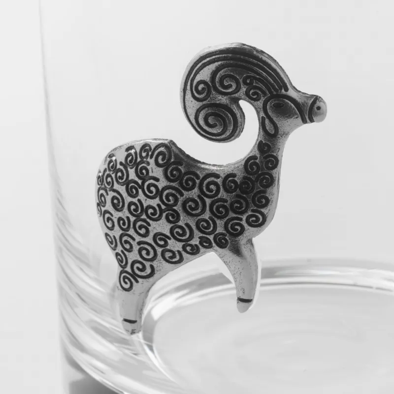 Whiskey glass, 10 cm, 340 ml, glass / metal, silver, Aries, Zodiac, image-4