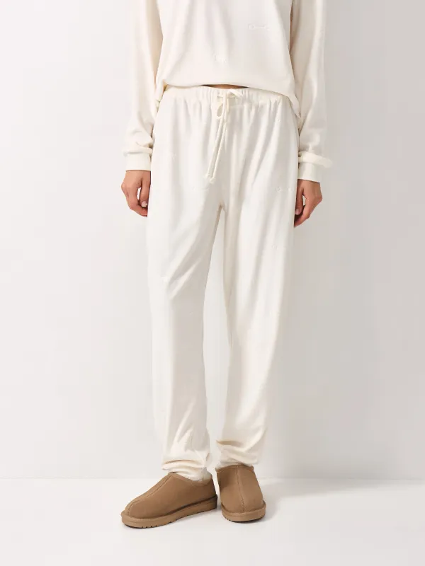 Women's trousers, homewear, size L, velour, milky, horses, Tamila, image-1