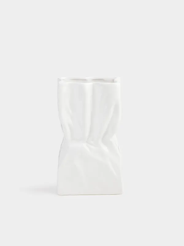 Flower vase, 24 cm, ceramic, white, Crease, Crumple, image-0