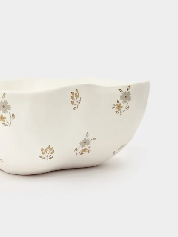 Salad bowl, 21x8 cm, 1.2 l, ceramic, milky, Vintage flowers, La flore, image-3