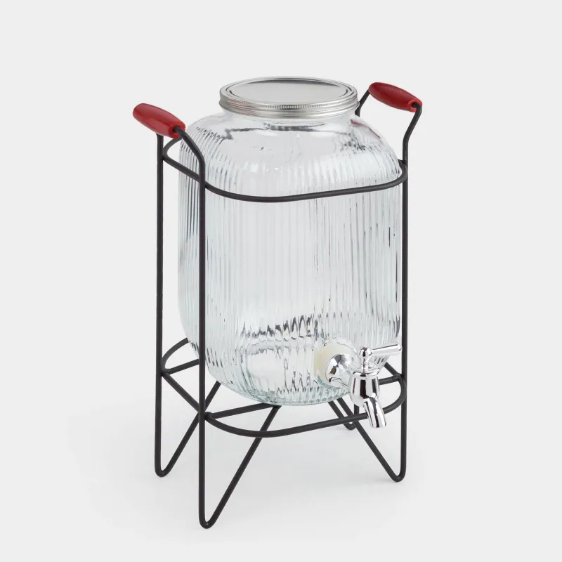 Beverage dispenser, 4 L, on stand, glass R / metal, black, Ribby