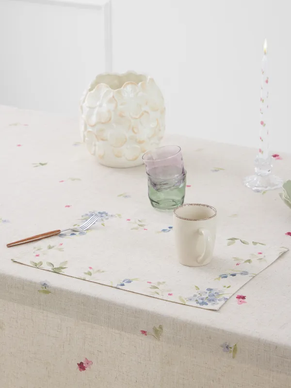 Placemat, 30x45 cm, polyester / linen, rectangular, beige, Flowers, Colorful flowers, image-1