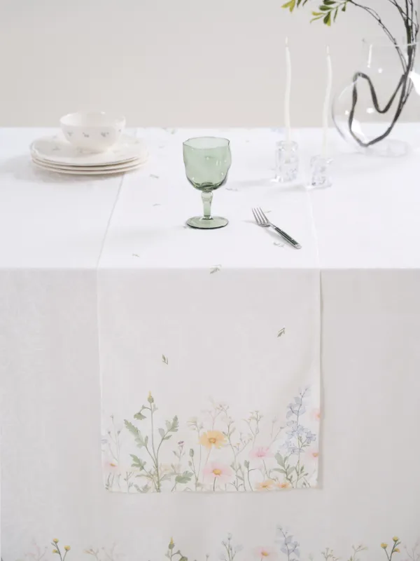 Table runner, 40x160 cm, jacquard, polyester, milky, Wildflowers, Petals serenity, image-6