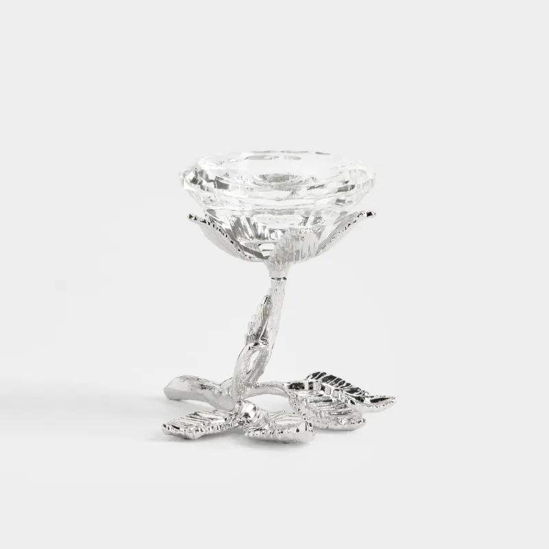 Candlestick, 9 cm, for tea / thin candle, on a leg, crystal glass / metal, Flower, Diamond