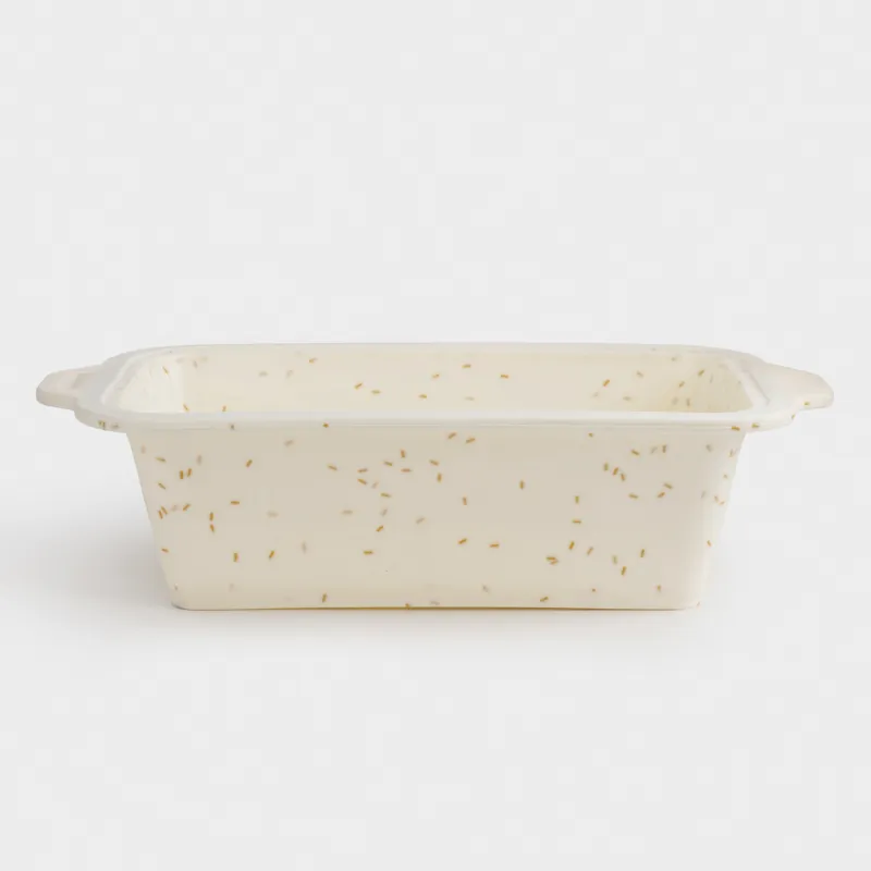 Baking dish, 28x14 cm, silicone / steel, rectangular, milk, speckled, Bakery speckled