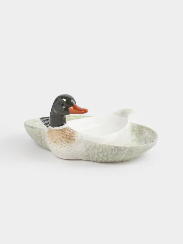 Divided plate, 21x20 cm, 3 compartments, ceramic, green and white, Drake, Duck, image-0