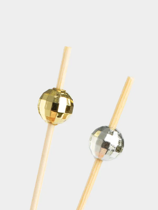 Canape skewers, 9 cm, 20 pcs, bamboo, white and red, Disco ball, Elegant details, image-2