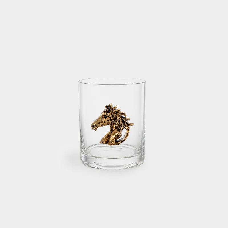Drinking glass, 10 cm, 340 ml, glass/metal, Golden horse Lux elements