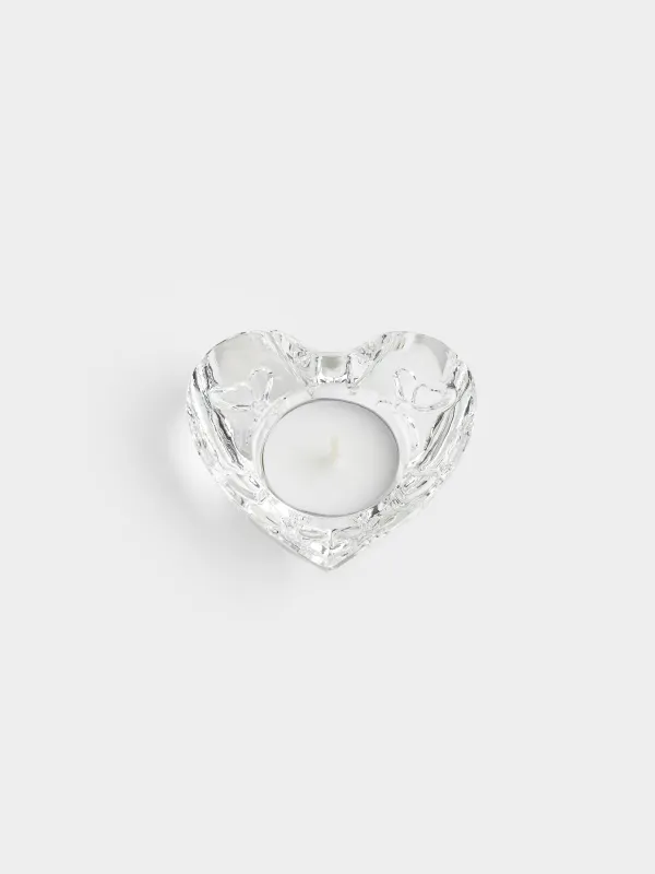 Candlestick, 8x3 cm, for tea candle, Crystal glass, Heart, Heart, image-2