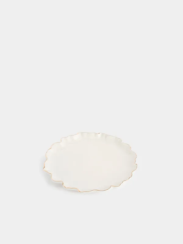 Snack plate, 20 cm, porcelain P, with golden edging, Crumpled effect, Crumple gold, image-2