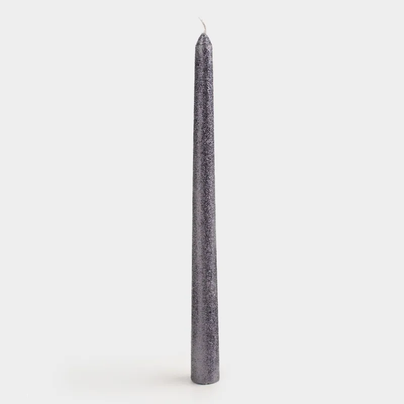 Candle, 25 cm, thin, with glitter, grey, Sparkly candle
