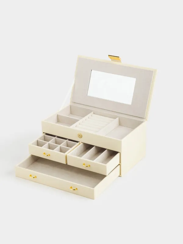 Jewelry box, 26x15 cm, with mirror, wood/PU leather, ecru, Premiere, image-5