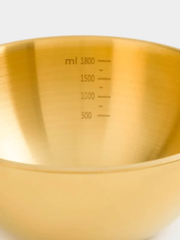 Baking set, 2 items, bowl / whisk, with measuring scale, steel / wood, golden, Classic gold, image-2