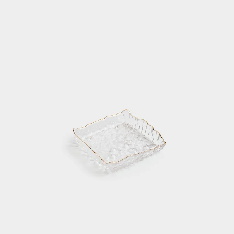Dish, 15x15 cm, glass, square, with golden edging, Nautilus gold